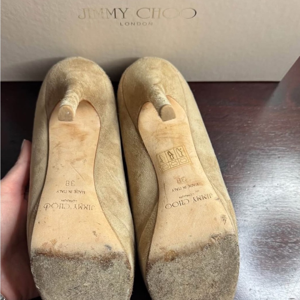 Jimmy Choo Beige Suede Heels. Size 38. In great used condition! Box included. - Picture 4 of 5